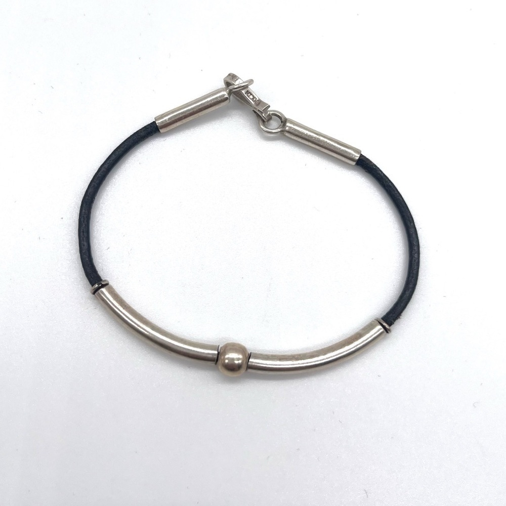 925 Sterling Silver and Leather Tube Bracelet